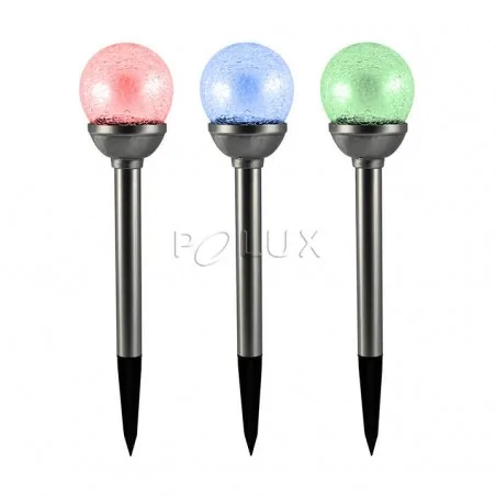 Lampy-solarne - lampka solarna wbijana ogrodowa popękana kula kolorowe światło rgb 8cm 207630 polux 