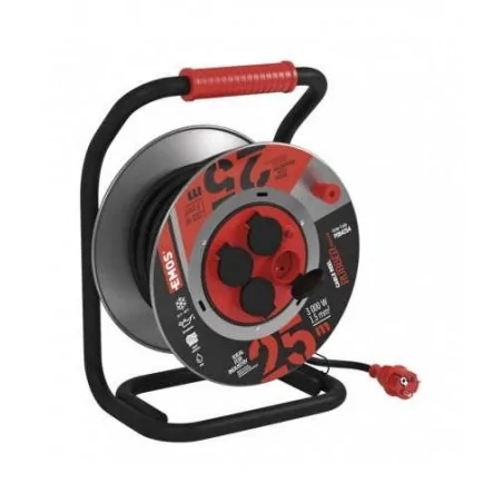 Przedluzacze-bebnowe - przedłużacz zwijany guma/neopren 4 gniazda, 3x1,5, 25m metal emos - 1908442500 