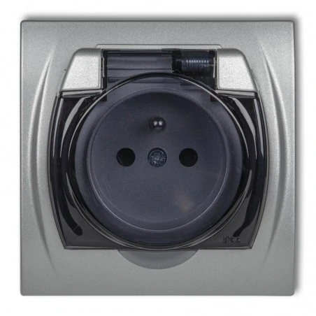 Gniazda-elektryczne - 7lgpb-1zd srebrne gniazdo hermetyczne z klapką logo karlik 