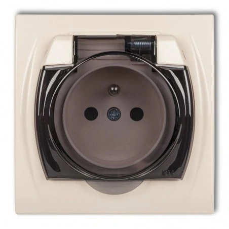 Gniazda-elektryczne - 1lgpb-1zd beżowe gniazdo z przydymioną klapką logo karlik 