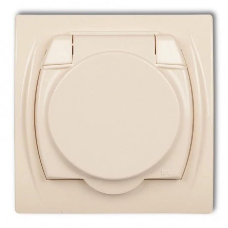 Gniazda-elektryczne - 1lgpb-1z beżowe gniazdko z klapką ip44 logo karlik 