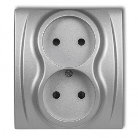 Gniazda-elektryczne - 7lgp-2 srebrne gniazdko podwójne bez uziemienia logo karlik 