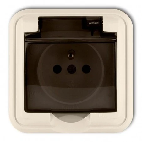 Gniazda-elektryczne - pojedyncze gniazdo z uziemieniem i klapką dymną 1gph-1zd beżowe liza karlik 