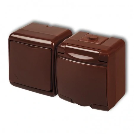 Gniazda-elektryczne - wyłącznik schodowy z gniazdem elektrycznym n/t 4wghh-3 junior karlik brązowy 