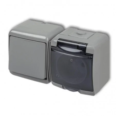 Gniazda-elektryczne - 10wghh-1d szary włącznik z gniazdkiem z klapką junior karlik 
