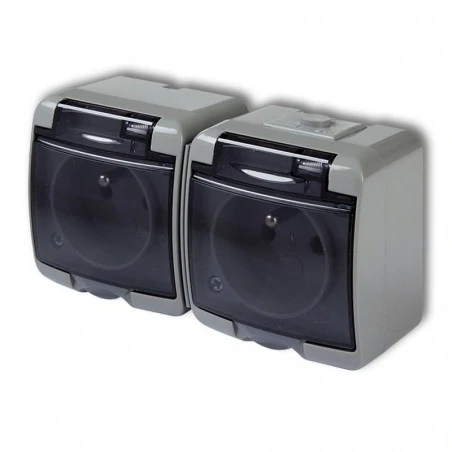 Gniazda-podwojne-natynkowe - 10ghe-2d gniazdo podwójne szare natynkowe ip54 junior karlik 