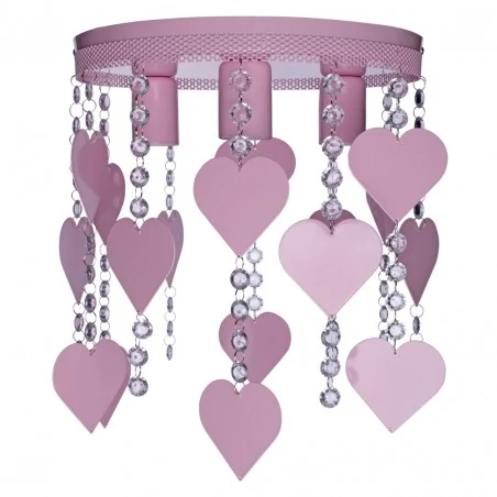 Lampy-sufitowe - fioletowa lampa sufitowa na trzy żarówki e27 wiszące serduszka z kryształkami corazon mlp1149 eko-light 