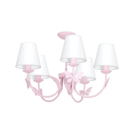 Oswietlenie-do-pokoju-dzieciecego - biało-różowa lampa sufitowa w motyle do pokoju dziecka 5xe14 alice pink eko-light 