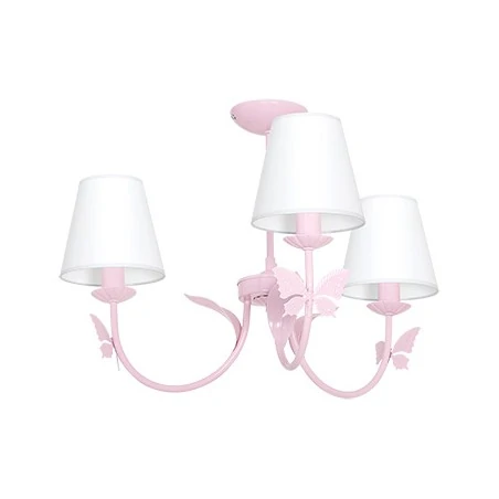 Oswietlenie-do-pokoju-dzieciecego - żyrandol różowy w motyle białe abażury alice pink 3xe14 eko-light 