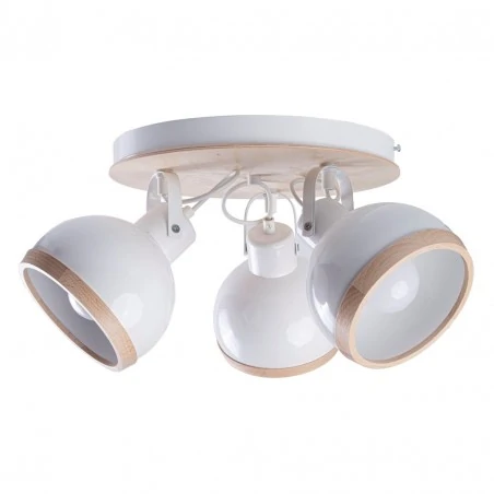 Oswietlenie - lampa sufitowa potrójna biała z drewnianymi elementami oval white 3xe27 eko-light 