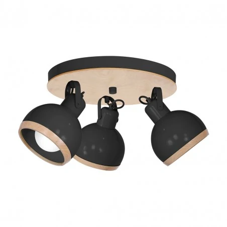 Lampy-sufitowe - lampa sufitowa czarna z drewnem oval black 3xe27 eko-light 
