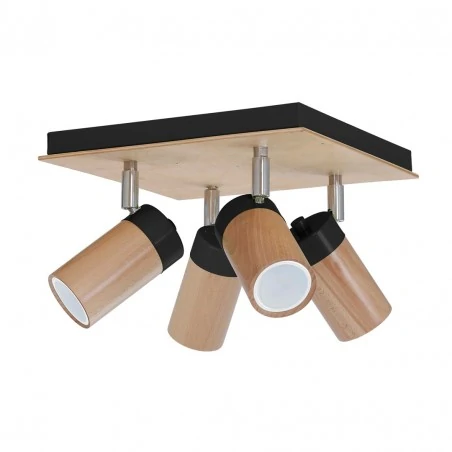 Lampy-sufitowe - spot sufitowy poczwórny 4xgu10 czarny+drewno baron mlp9016 eko-light 