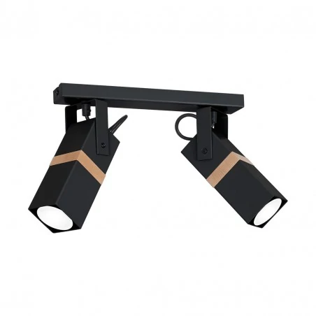 Lampy-sufitowe - lampa sufitowa spot podwójny czarny z drewnianym akcentem vidar black 2xgu10 mlp5401 eko-light 