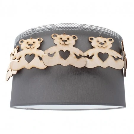 Lampy-sufitowe - lampa sufitowa szara z drewnianymi misiami 1xe27 miś mlp4962 eko-light 