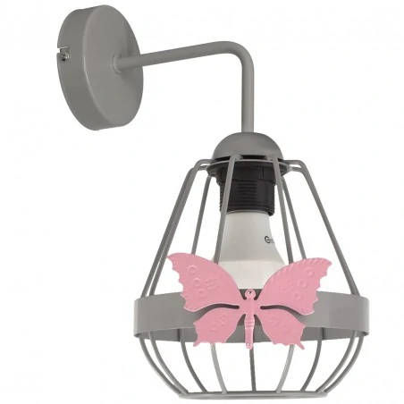 Oswietlenie-do-pokoju-dzieciecego - szary kinkiet z motylem do pokoju dziecka kago gray e27 eko-light 