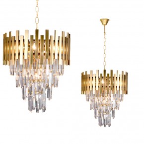 Lampy-sufitowe - żyrandol złoty z mieniącymi kryształkami 9xe14 aspen ii ml6000 eko-light 