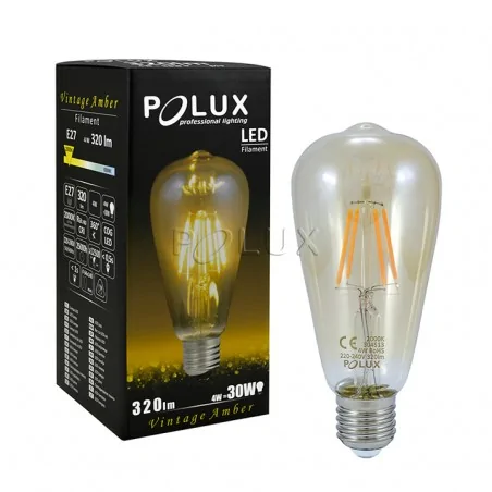 Gwint-trzonek-e27 - żarówka led filament vintage amber st64 304513 polux 