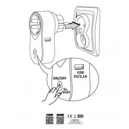 Urzadzenia-zdalnie-sterowane - inteligentne gniazdo zasilające z wyłącznikiem i wejściem usb na aplikację mobilną tuyasmart 315953 polux 
