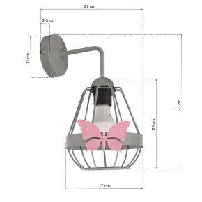 Oswietlenie-do-pokoju-dzieciecego - szary kinkiet z motylem do pokoju dziecka kago gray e27 eko-light 