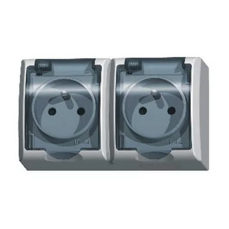 Gniazda-podwojne-natynkowe - białe gniazdo podwójne hermetyczne z klapką dymną fala gnh-2hz/00/d ospel 