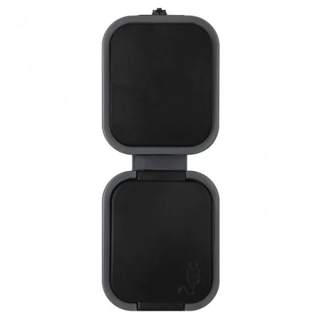 Gniazda-pojedyncze-natynkowe - gniazdo pojedyncze z klapką z włącznikiem jednobiegunowym pionowe szary/czarny ip54 b2 gwn-b2/p abex 