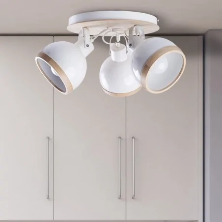 Oswietlenie - lampa sufitowa potrójna biała z drewnianymi elementami oval white 3xe27 eko-light 
