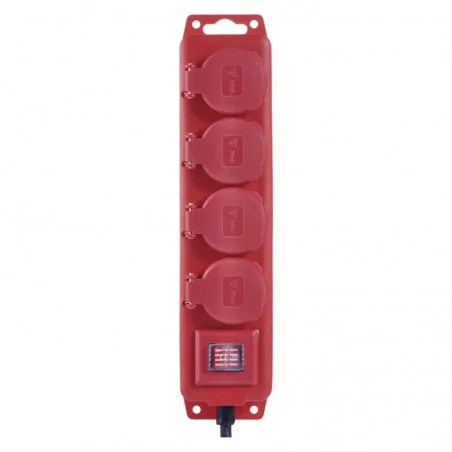 Przedluzacze-elektryczne - przedłużacz z wyłącz. 4 gn, 5m 1,5mm, ip44 guma, czerwony emos - 1902340501 