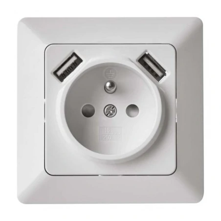 Gniazda-pojedyncze-podtynkowe - białe gniazdo pojedyczne z wejściem usb 2,1a a6000.0 emos 