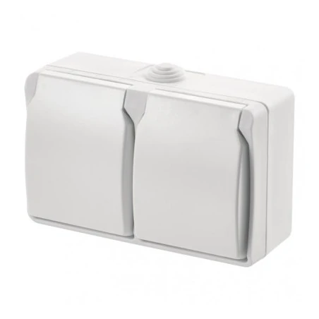 Gniazda-podwojne-natynkowe - gniazdo podwójne białe z klapką natynkowe ip44 a1397.3 emos 
