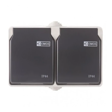 Gniazda-podwojne-natynkowe - gniazdo podwójne natynkowe z klapką ip44 szaro-czarne a1397.1 emos 