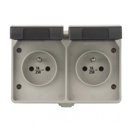 Gniazda-podwojne-natynkowe - gniazdo podwójne natynkowe z klapką ip44 szaro-czarne a1397.1 emos 
