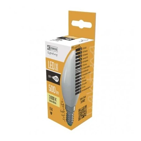 Gwint-trzonek-e14 - zl4102 żarówka led mleczna świeczka 6w-42w e14 ciepła 3000k 510lm emos zl4102 