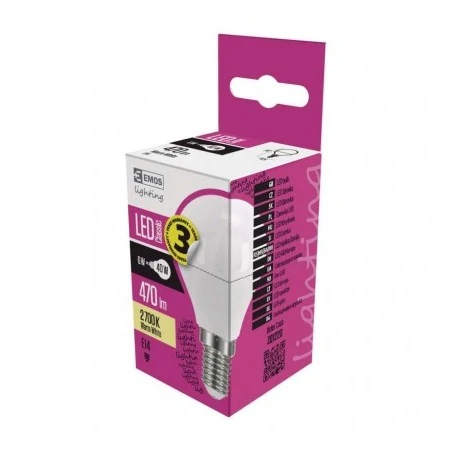Gwint-trzonek-e14 - zq1220 żarówka led classic mini globe 5w-40w e14 ciepła 470lm 3 lata emos 