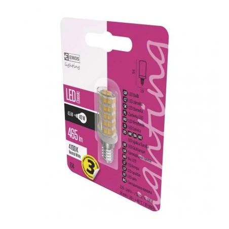 Gwint-trzonek-e14 - żarówka jc led do okapu 4,5w e14 neutralna biel 465 lm emos zq9141 