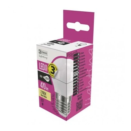 Gwint-trzonek-e27 - żarówka led mini kulka 5w-40w e27 2700k 470lm 3 lata gwarancji emos 