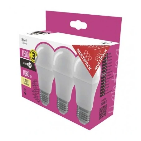 Gwint-trzonek-e27 - komplet 3 żarówek led a60 10,7 w e27 1060lm ciepła biel 3lata emos zq5150.3 