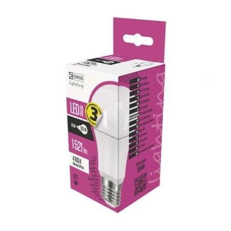 Gwint-trzonek-e27 - mocna żarówka led a60 13.2w-100w e27 neutralna 1521lm 3lata emos zq5161 