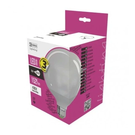 Gwint-trzonek-e27 - mocna żarówka led globe duża kulka 18w-100w e27 neutralna 4000k 1521 lm 3 lata gw. emos 