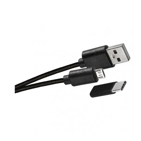 Kable-usb - ładowarka do samochodu zasilacz usb + kabel microusb+usb-c v0219 emos 