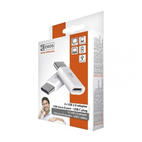 Kable-usb - przejściówka adapter micro usb b/f usb c/m 2szt. biały sm7023 emos 