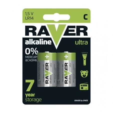 Baterie - bateria alkaliczna raver ultra alkaline c lr14 blister 2 sztuki emos b7931 