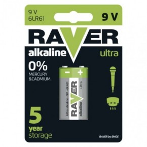Baterie - bateria alkaliczna płaska raver ultra alkaline 9v (6lf22) emos b7951