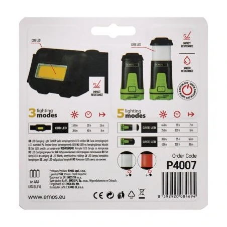 Latarki - p4007 zestaw: latarka czołowa led cob + mini lampa kempingowa led emos 1447016100 