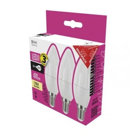 Gwint-trzonek-e14 - komplet trójpak żarówka led mleczna świeczka 5w-40w 470lm e14 ciepła  emos zq3220.3 