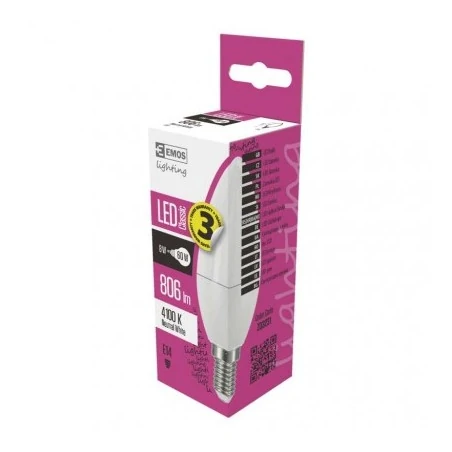 Gwint-trzonek-e14 - żarówka led świeczka neutralna biała 7,3w-60w e14 806lm zq3231 emos 3 lata gwarancji 