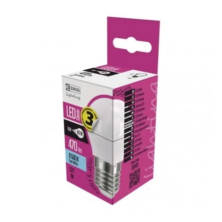 Gwint-trzonek-e27 - żarówka led kulka mini globe 5w-40w e27 zimna biel 3 lata 470lm emos zq1122 