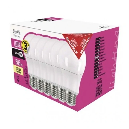 Gwint-trzonek-e27 - żarówka led komplet 6 sztuk a60 8,5w-60w e27 806lm 3lata emos zq5140.6 