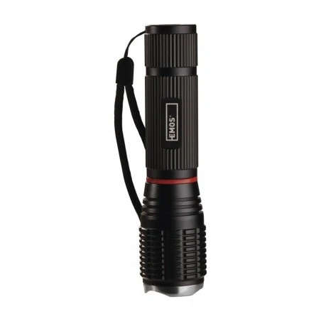 Latarki-led - czarna latarka metalowa led z zoomem na baterie 3xaaa 5w+3w cob p3111 emos 