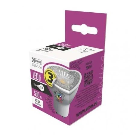 Gwint-trzonek-gu10 - żarówka led  7w-50w gu10 neutralna 470lm ra96 żywe kolory 3 lata gw. emos zq8354 