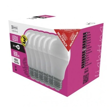 Gwint-trzonek-e27 - komplet 6 żarówek led a60 8,5w-60w e27 neutralna 806lm 3lata emos zq5141.6 